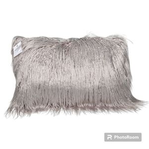 Faux Mongolian Fur Rectangle Pillow Fog Gray 12" x 20" Decorative Bed Couch NWT
